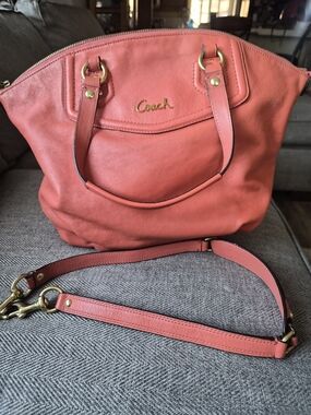 Coach Coral Leather Satchel with Detachable Strap